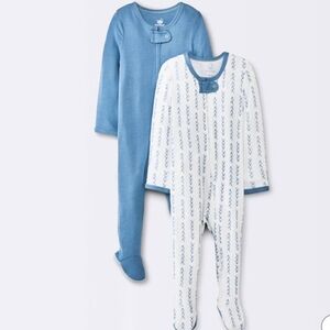 NWT 6-9 Month Cloud Island Blue and White Boys Footie Sleepers Mitten Cuffs Soft